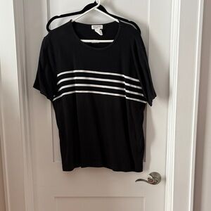 Jones New York Black Top with White Horizontal Stripes
